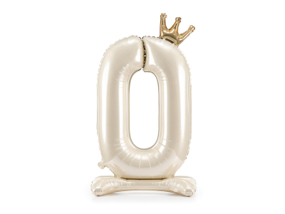 Standing foil balloon number ''0'', 84 cm, light cream