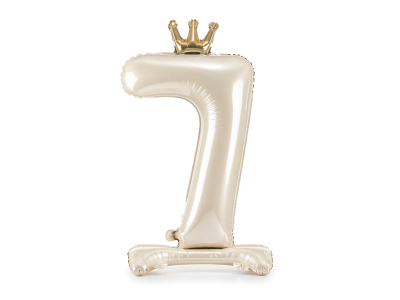 Standing foil balloon number ''7'', 84 cm, light cream